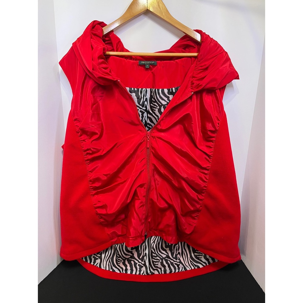 For Cynthia Woman Red Hooded/Cowl Neck Vest Zebra Print Lining Fleece Back 3X